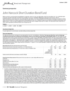 John Hancock Short Duration Bond Fund summary prospectus